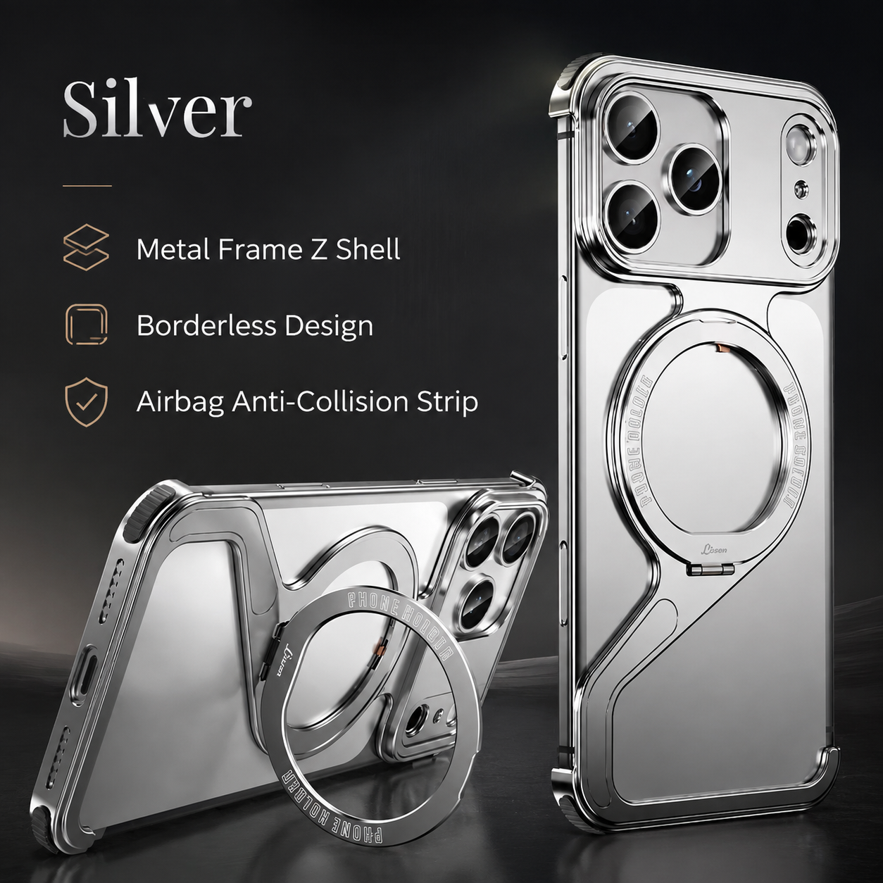 Premium Luxury iPhone Case MagSafe Compatible Z Shape Aluminum Alloy Frameless Cover Metal Shockproof Slim Minimal Protective Durable Design