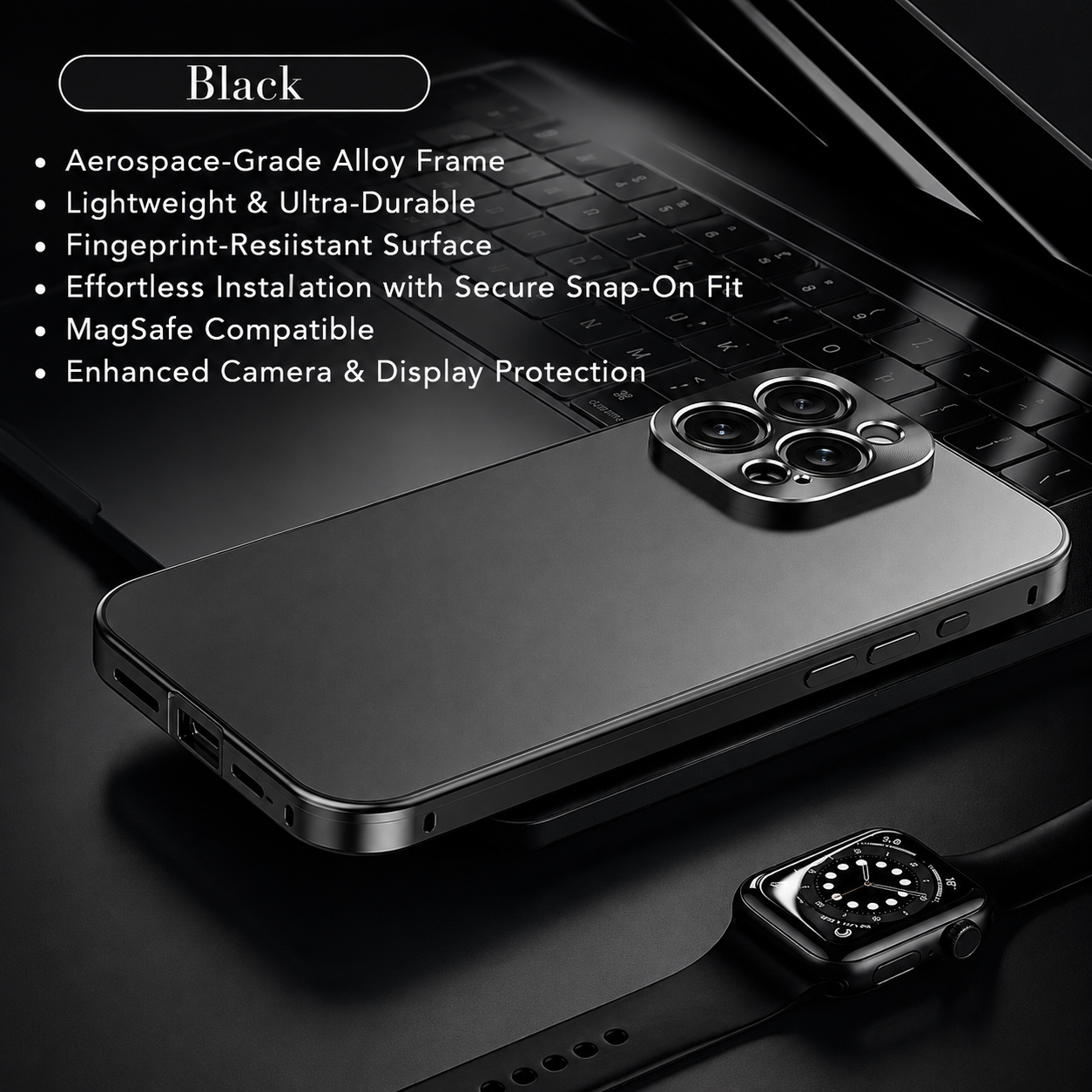Premium Luxury iPhone Case Magnetic Aluminum Frame Cover Shockproof Full Camera Protection Slim Metal Design Wireless Charging Compatible Finish
