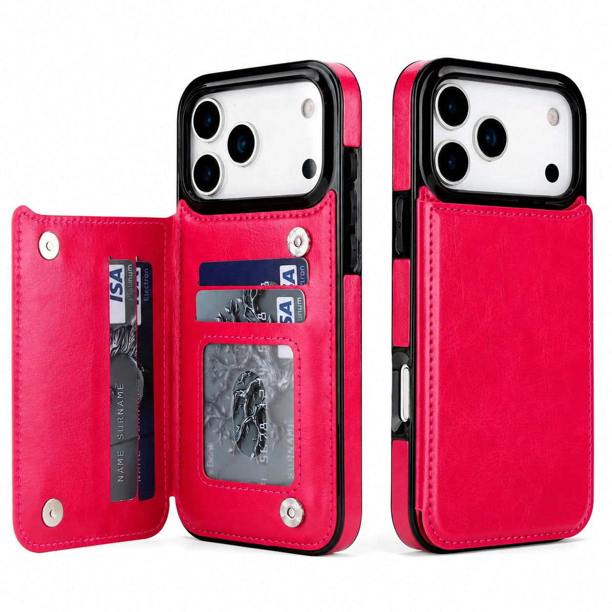 Premium Luxury iPhone Case Magnetic Flip Wallet Cover Faux Leather Card Holder Kickstand Shockproof Full Body Camera Protection Slim Design Finish