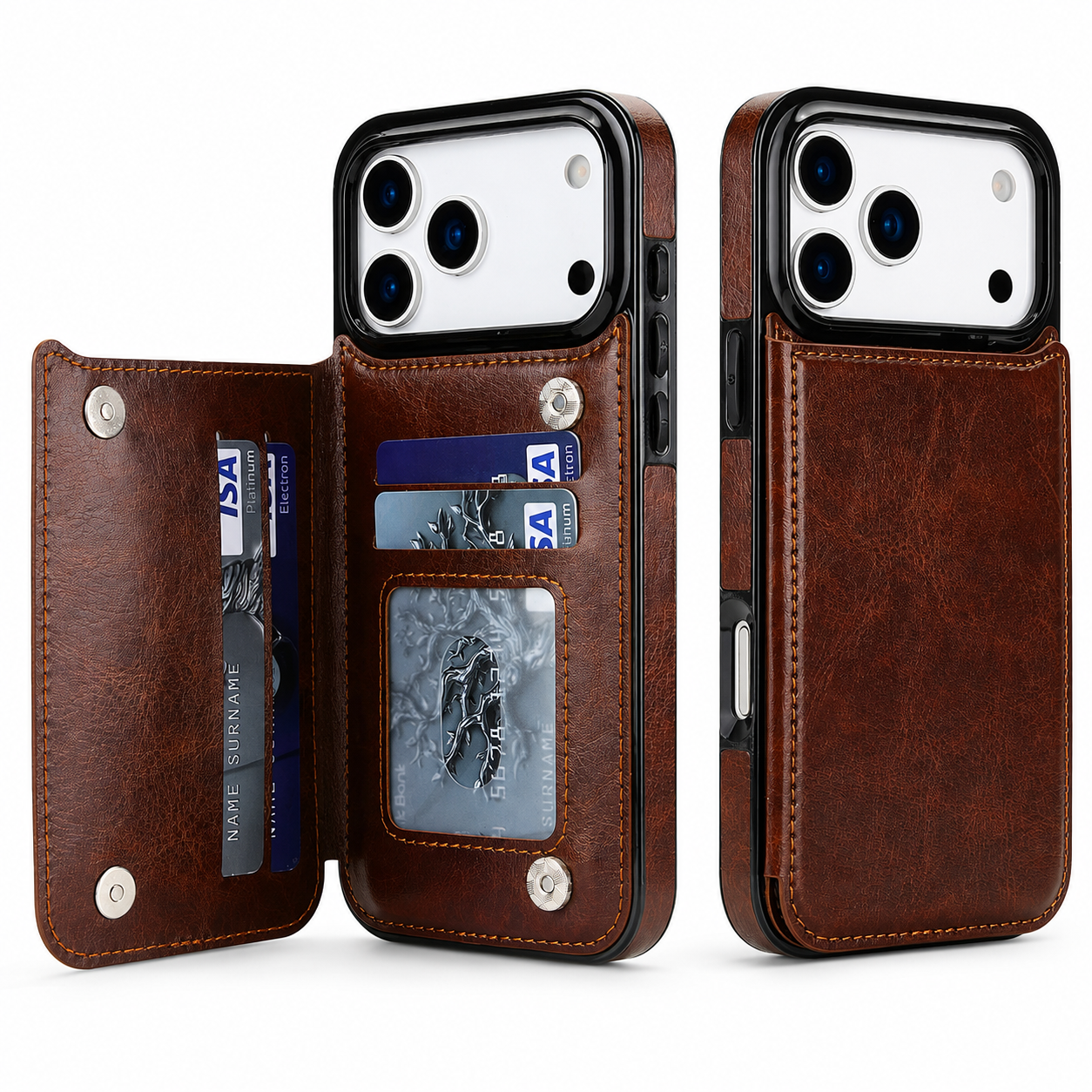 Premium Luxury iPhone Case Magnetic Flip Wallet Cover Faux Leather Card Holder Kickstand Shockproof Full Body Camera Protection Slim Design Finish
