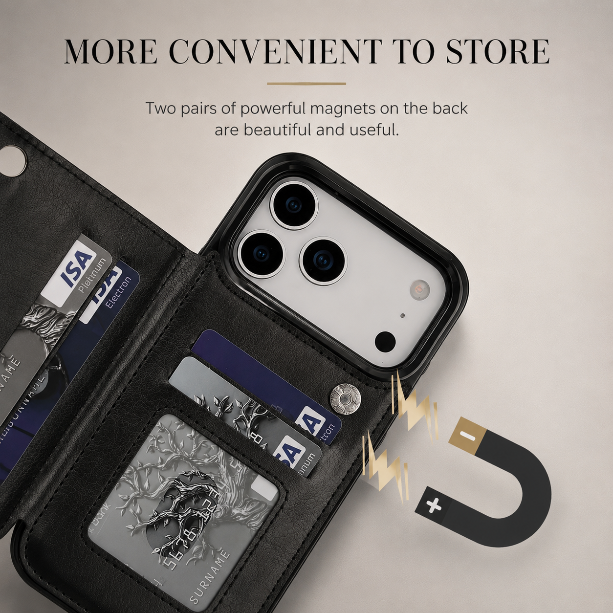 Premium Luxury iPhone Case Magnetic Flip Wallet Cover Faux Leather Card Holder Kickstand Shockproof Full Body Camera Protection Slim Design Finish