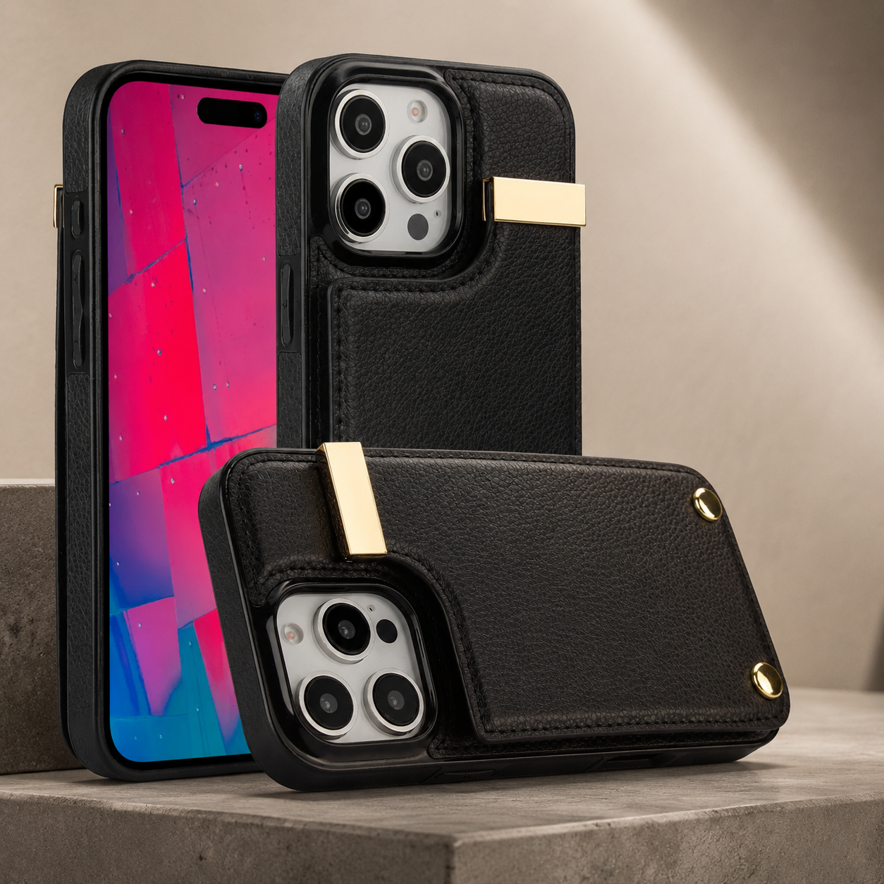 Premium Luxury iPhone Case PU Leather Wallet Flip Cover Card Holder Secure Pocket Magnetic Closure Shockproof Full Body Protection Slim Design Finish