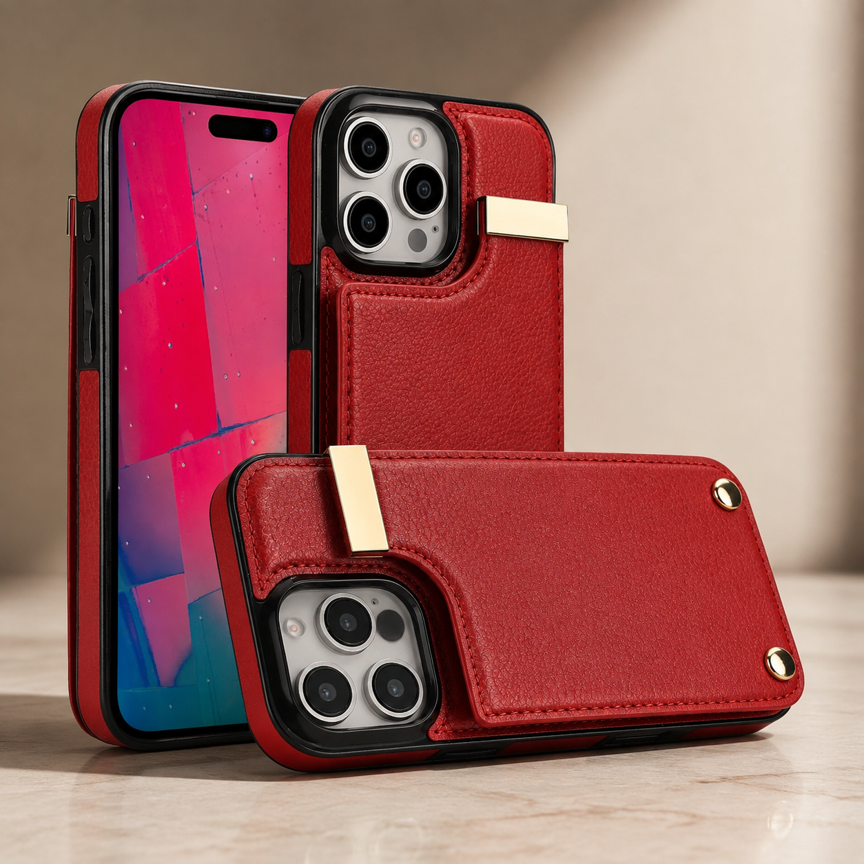 Premium Luxury iPhone Case PU Leather Wallet Flip Cover Card Holder Secure Pocket Magnetic Closure Shockproof Full Body Protection Slim Design Finish