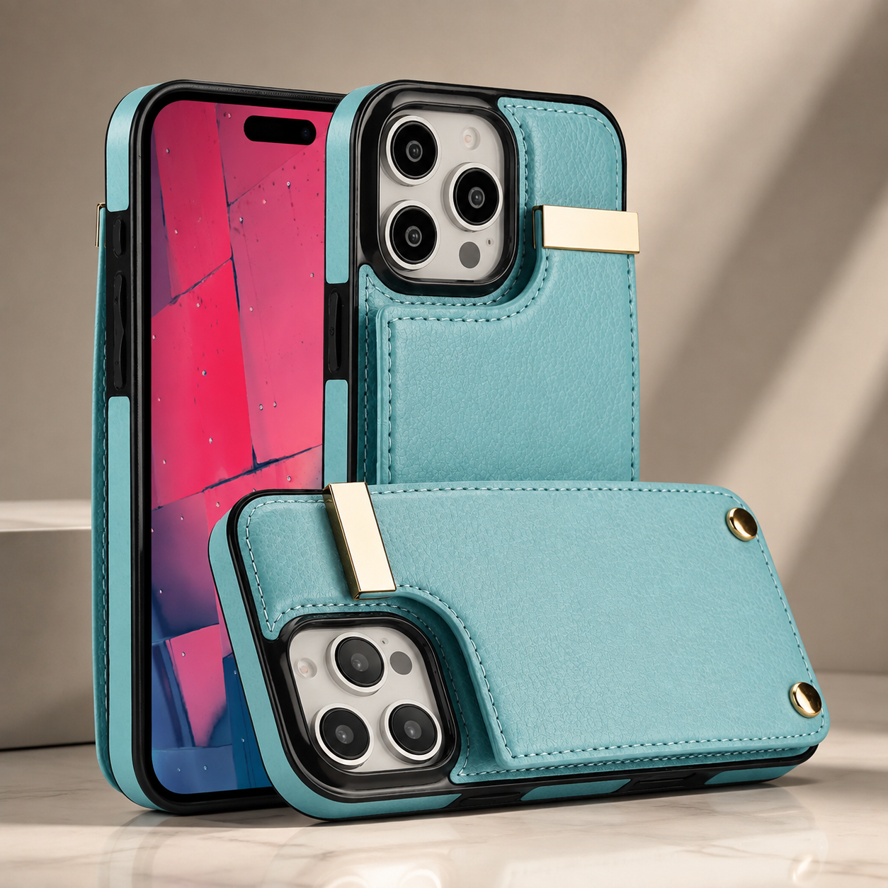 Premium Luxury iPhone Case PU Leather Wallet Flip Cover Card Holder Secure Pocket Magnetic Closure Shockproof Full Body Protection Slim Design Finish