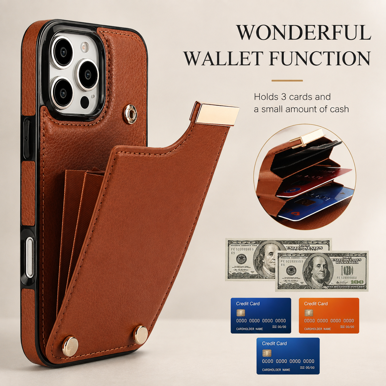 Premium Luxury iPhone Case PU Leather Wallet Flip Cover Card Holder Secure Pocket Magnetic Closure Shockproof Full Body Protection Slim Design Finish
