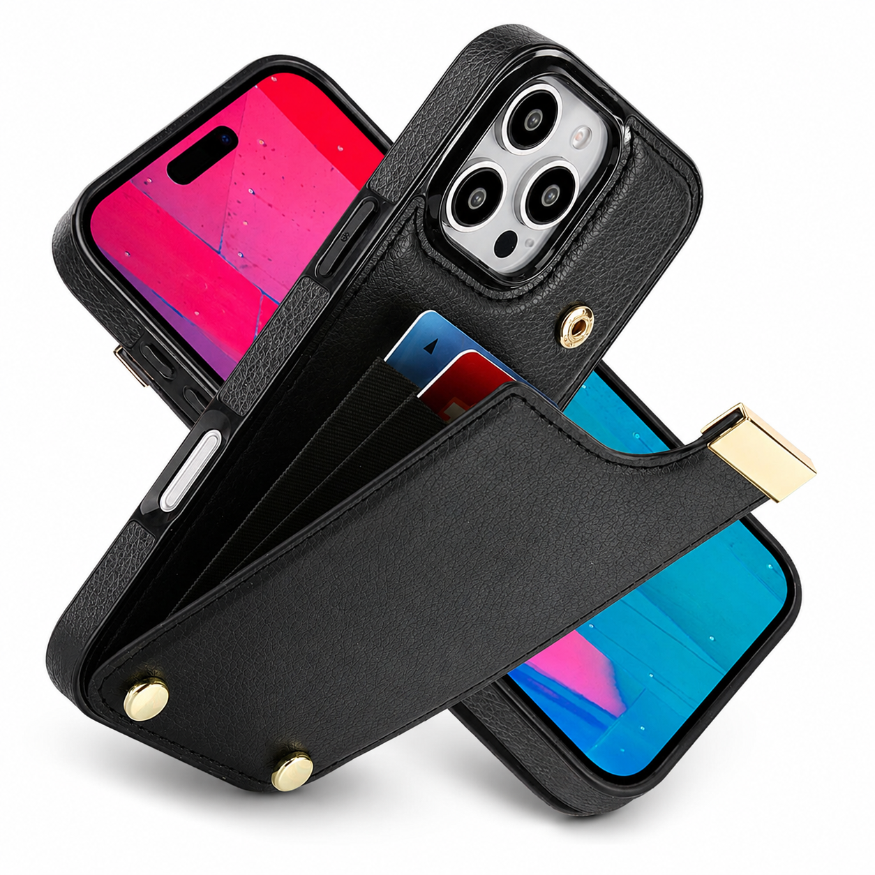 Premium Luxury iPhone Case PU Leather Wallet Flip Cover Card Holder Secure Pocket Magnetic Closure Shockproof Full Body Protection Slim Design Finish