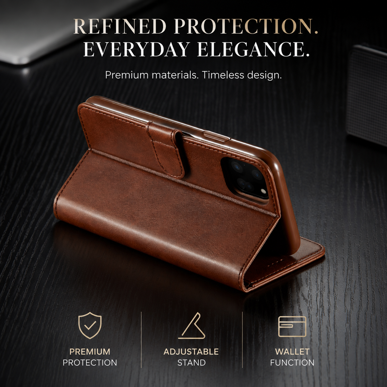 Premium Luxury iPhone Case PU Leather Wallet Flip Cover Card Slot Magnetic Closure Shockproof Full Body Protection Slim Elegant Design Finish
