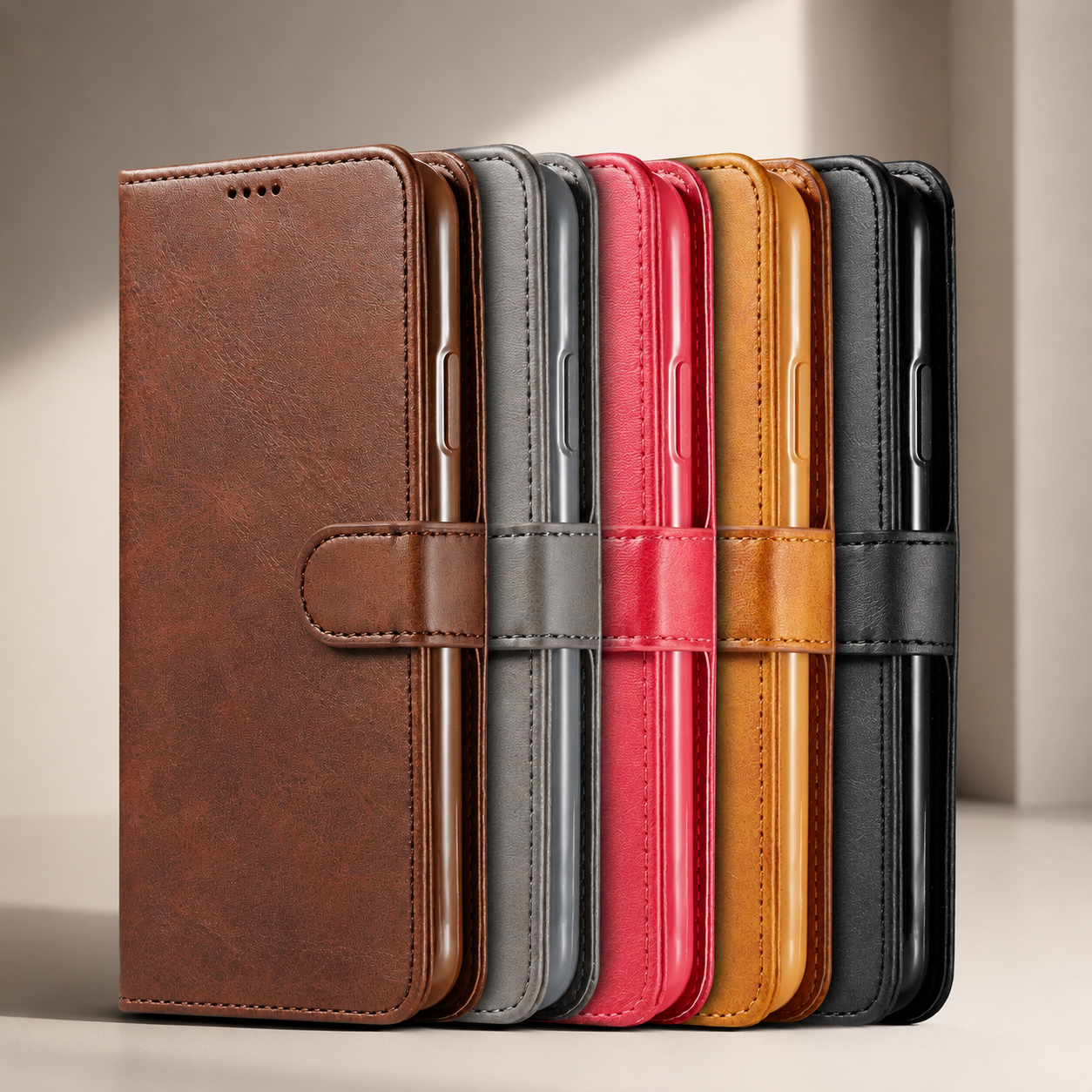 Premium Luxury iPhone Case PU Leather Wallet Flip Cover Card Slot Magnetic Closure Shockproof Full Body Protection Slim Elegant Design Finish