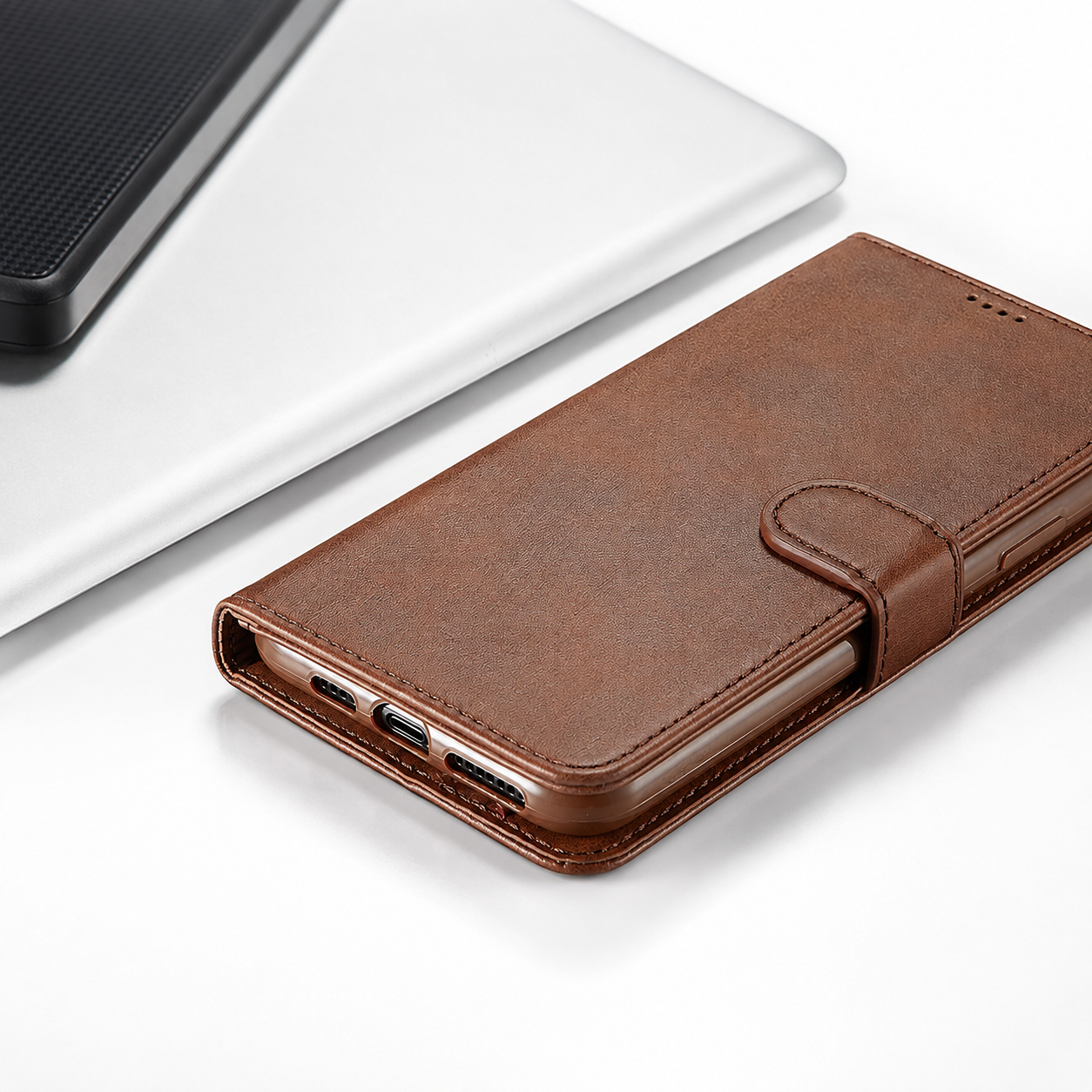 Premium Luxury iPhone Case PU Leather Wallet Flip Cover Card Slot Magnetic Closure Shockproof Full Body Protection Slim Elegant Design Finish
