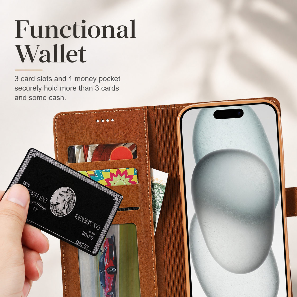 Premium Luxury iPhone Case PU Leather Wallet Flip Cover Card Slot Magnetic Closure Shockproof Full Body Protection Slim Elegant Design Finish