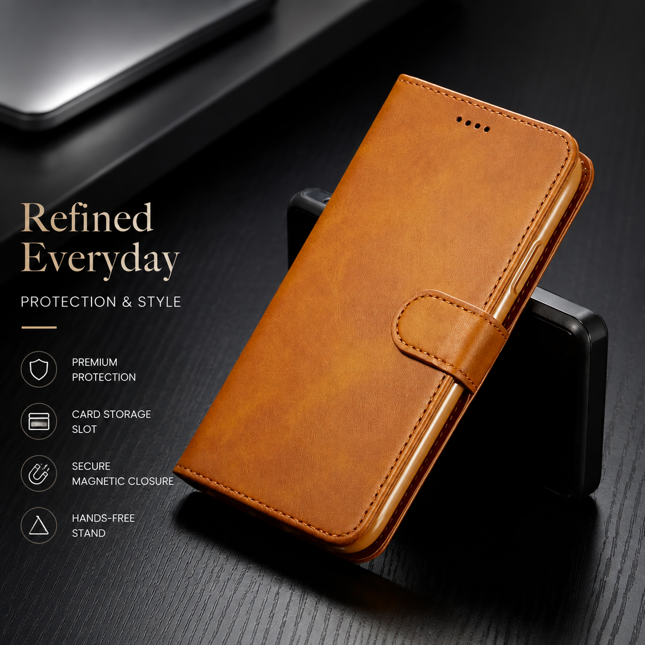 Premium Luxury iPhone Case PU Leather Wallet Flip Cover Card Slot Magnetic Closure Shockproof Full Body Protection Slim Elegant Design Finish
