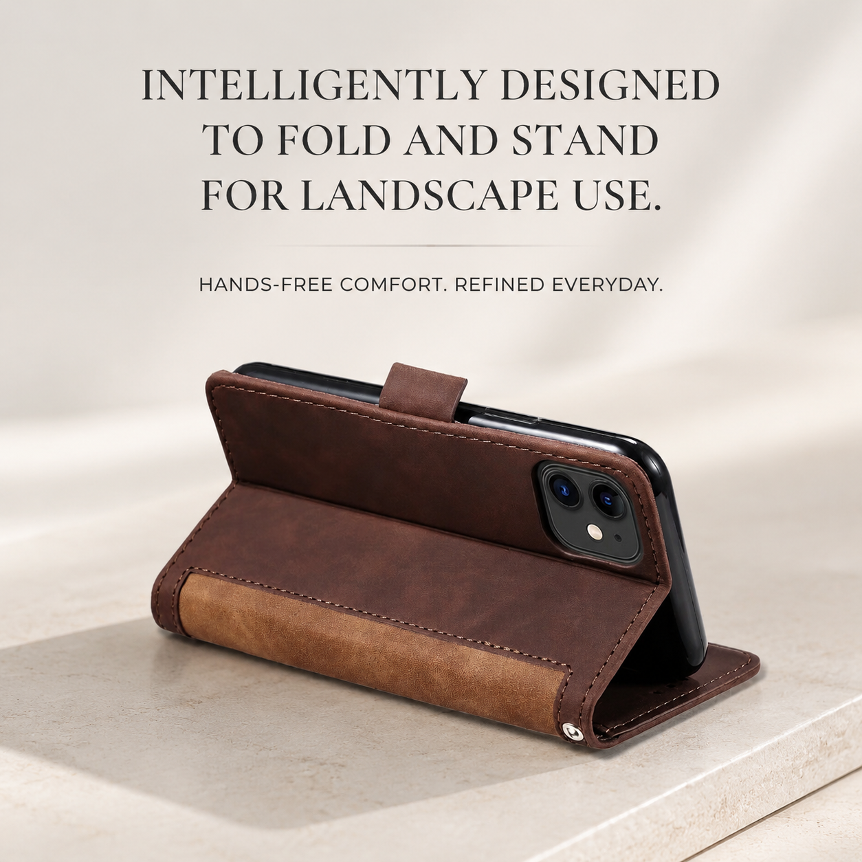 Premium Luxury iPhone Case PU Leather Wallet Flip Cover Card Slots Magnetic Closure Kickstand Shockproof Full Body Protection Slim Elegant Design Finish