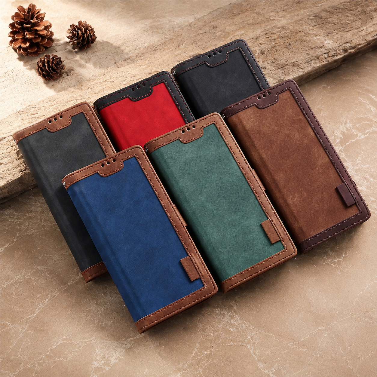 Premium Luxury iPhone Case PU Leather Wallet Flip Cover Card Slots Magnetic Closure Kickstand Shockproof Full Body Protection Slim Elegant Design Finish