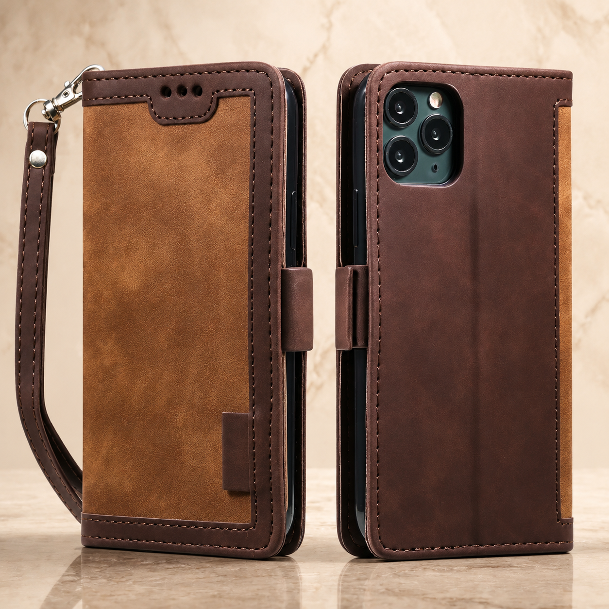 Premium Luxury iPhone Case PU Leather Wallet Flip Cover Card Slots Magnetic Closure Kickstand Shockproof Full Body Protection Slim Elegant Design Finish