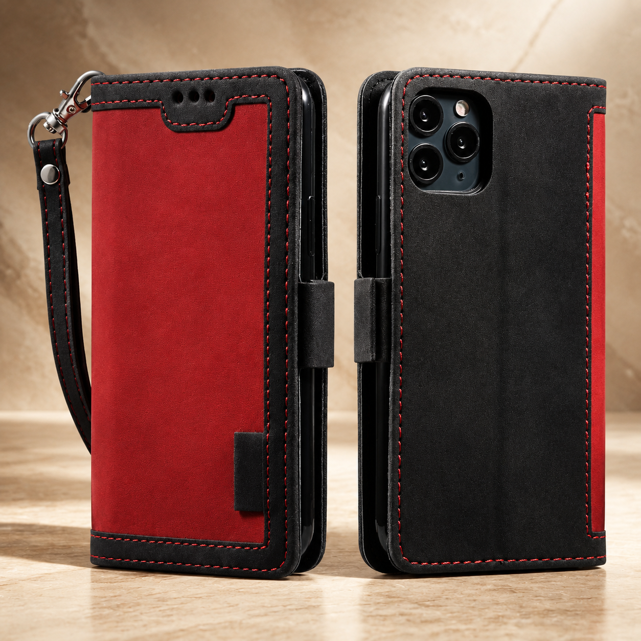 Premium Luxury iPhone Case PU Leather Wallet Flip Cover Card Slots Magnetic Closure Kickstand Shockproof Full Body Protection Slim Elegant Design Finish