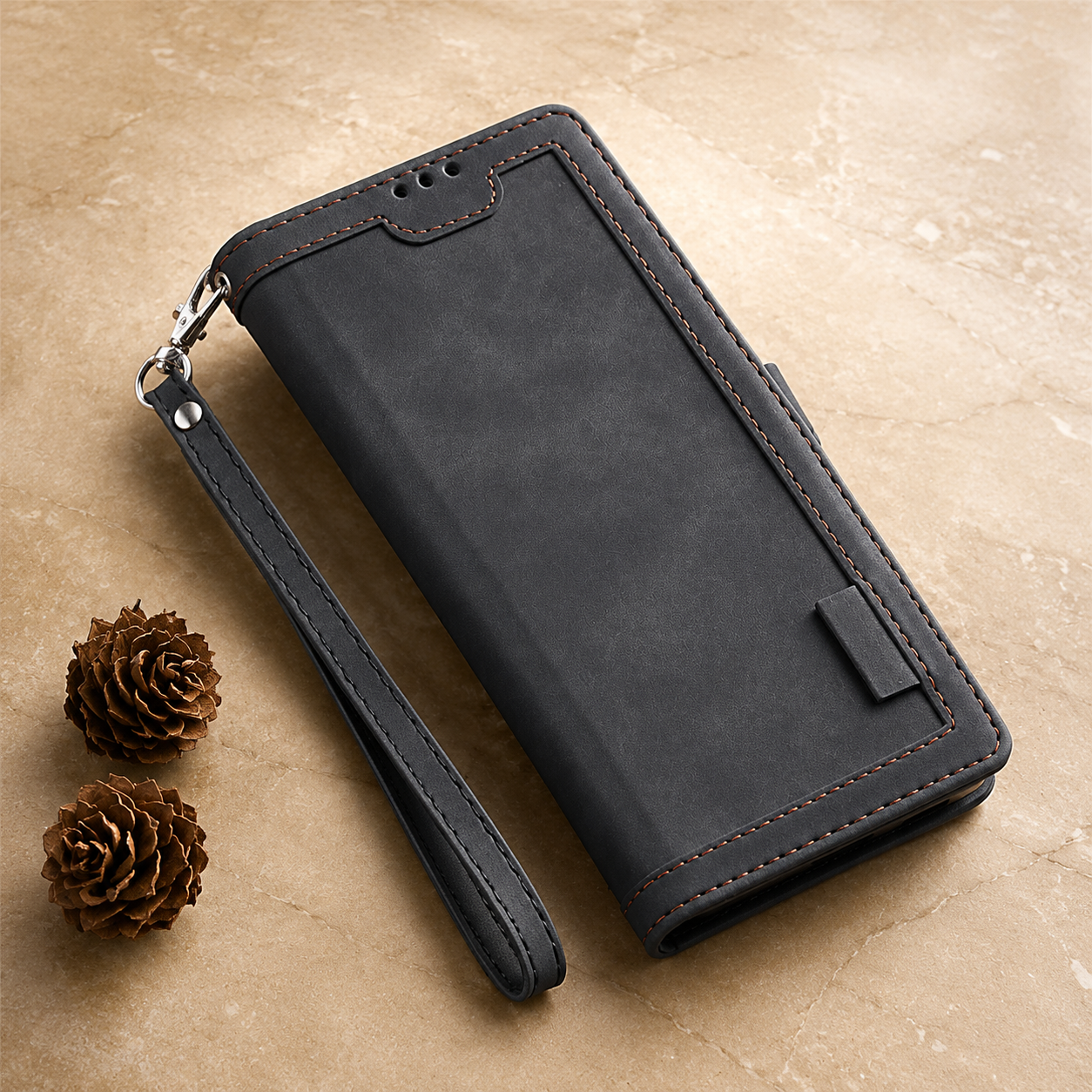 Premium Luxury iPhone Case PU Leather Wallet Flip Cover Card Slots Magnetic Closure Kickstand Shockproof Full Body Protection Slim Elegant Design Finish