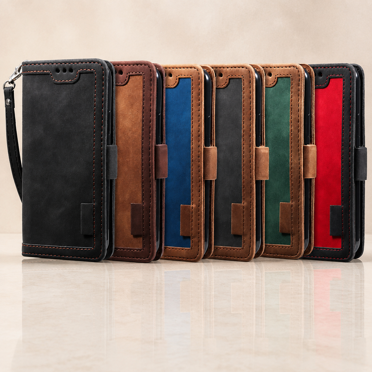 Premium Luxury iPhone Case PU Leather Wallet Flip Cover Card Slots Magnetic Closure Kickstand Shockproof Full Body Protection Slim Elegant Design Finish