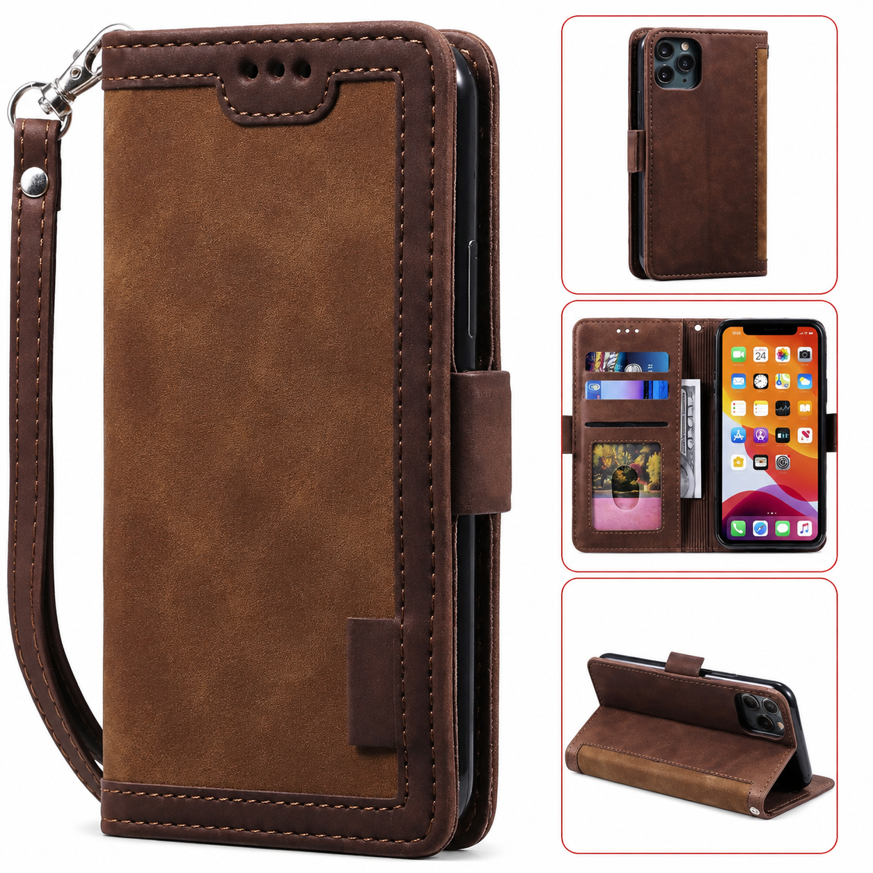 Premium Luxury iPhone Case PU Leather Wallet Flip Cover Card Slots Magnetic Closure Kickstand Shockproof Full Body Protection Slim Elegant Design Finish
