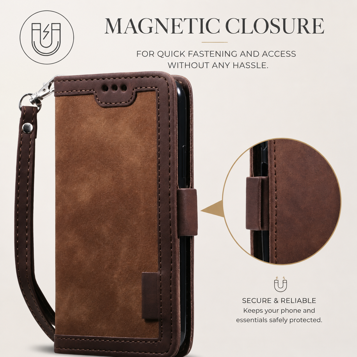 Premium Luxury iPhone Case PU Leather Wallet Flip Cover Card Slots Magnetic Closure Kickstand Shockproof Full Body Protection Slim Elegant Design Finish