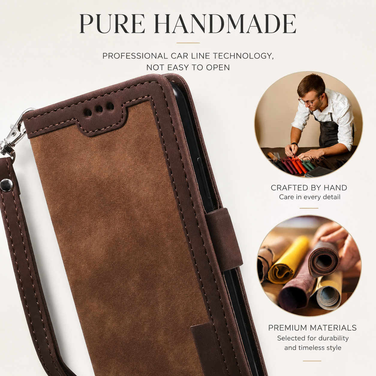 Premium Luxury iPhone Case PU Leather Wallet Flip Cover Card Slots Magnetic Closure Kickstand Shockproof Full Body Protection Slim Elegant Design Finish