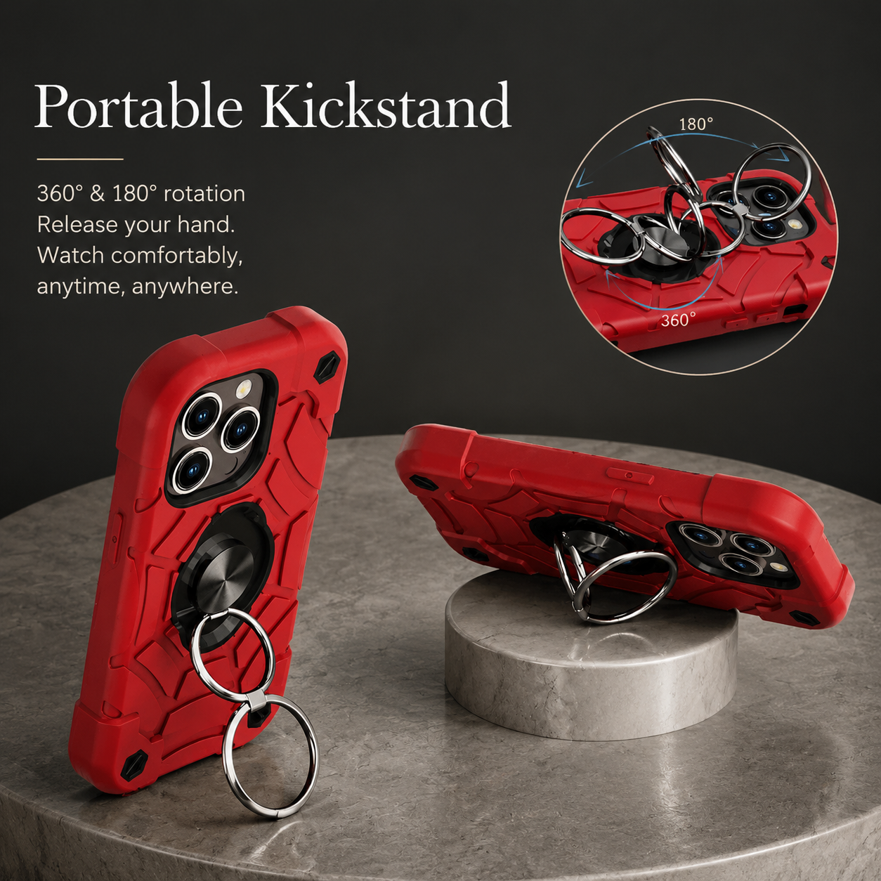 Premium Luxury iPhone Case Rugged Military Armor Cover Dual Layer Shockproof Kickstand Ring Holder Anti Slip Grip Full Protection Design Finish