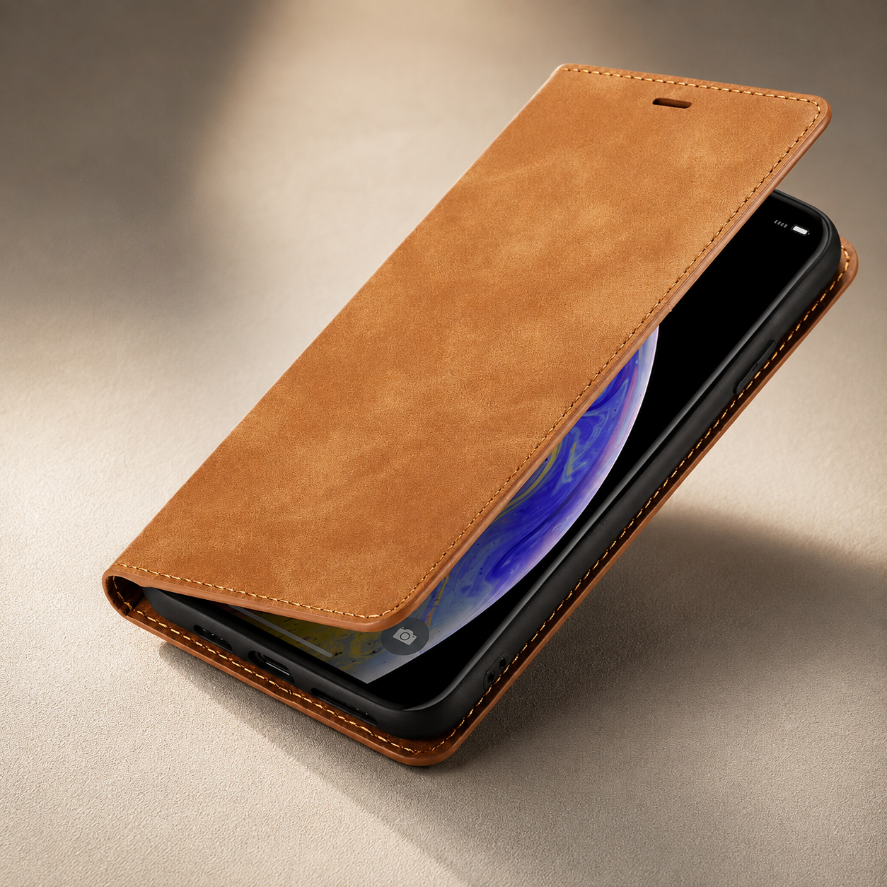 Premium Luxury iPhone Case Suede Leather Wallet Cover Card Holder Magnetic Closure Shockproof Full Body Protection Slim Protective Design Finish Style