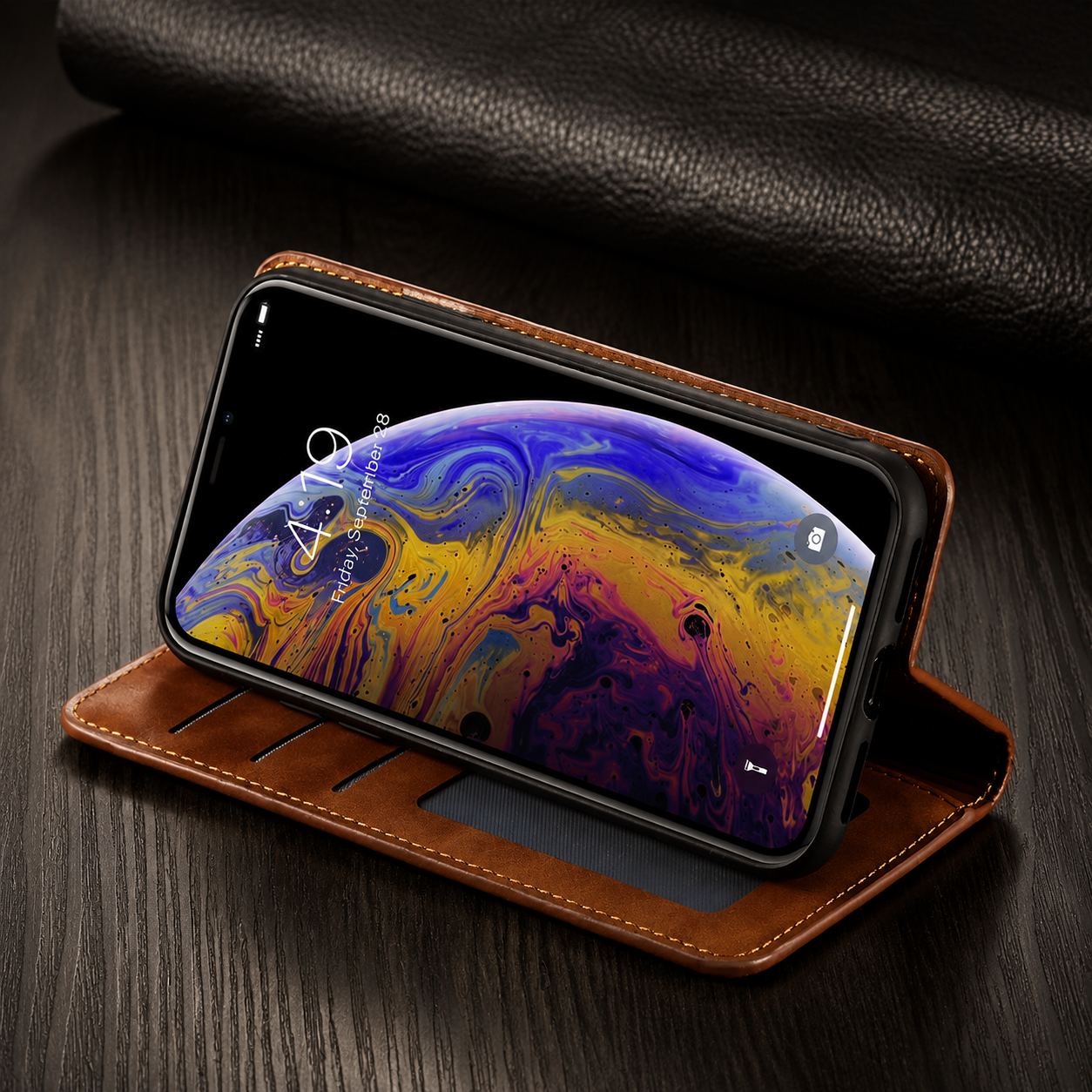 Premium Luxury iPhone Case Suede Leather Wallet Cover Card Holder Magnetic Closure Shockproof Full Body Protection Slim Protective Design Finish Style