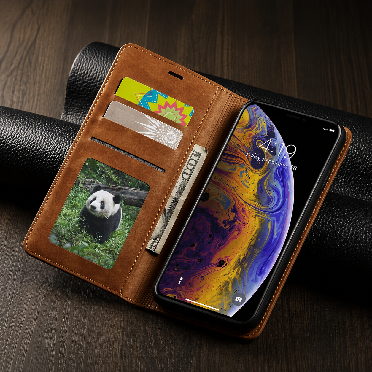 Premium Luxury iPhone Case Suede Leather Wallet Cover Card Holder Magnetic Closure Shockproof Full Body Protection Slim Protective Design Finish Style