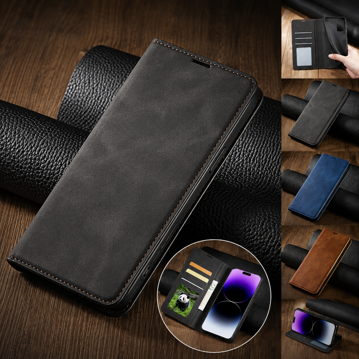 Premium Luxury iPhone Case Suede Leather Wallet Cover Card Holder Magnetic Closure Shockproof Full Body Protection Slim Protective Design Finish Style
