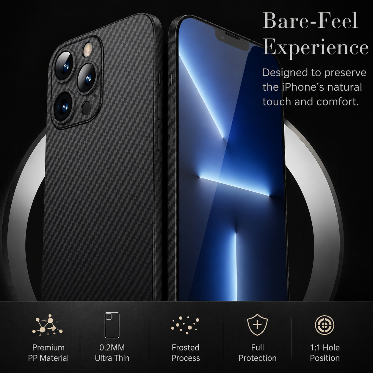 Premium Luxury iPhone Case Ultra Thin Carbon Fiber Matte Cover 0.2mm PP Back Lightweight Scratch Resistant Slim Minimalist Protective Design Finish