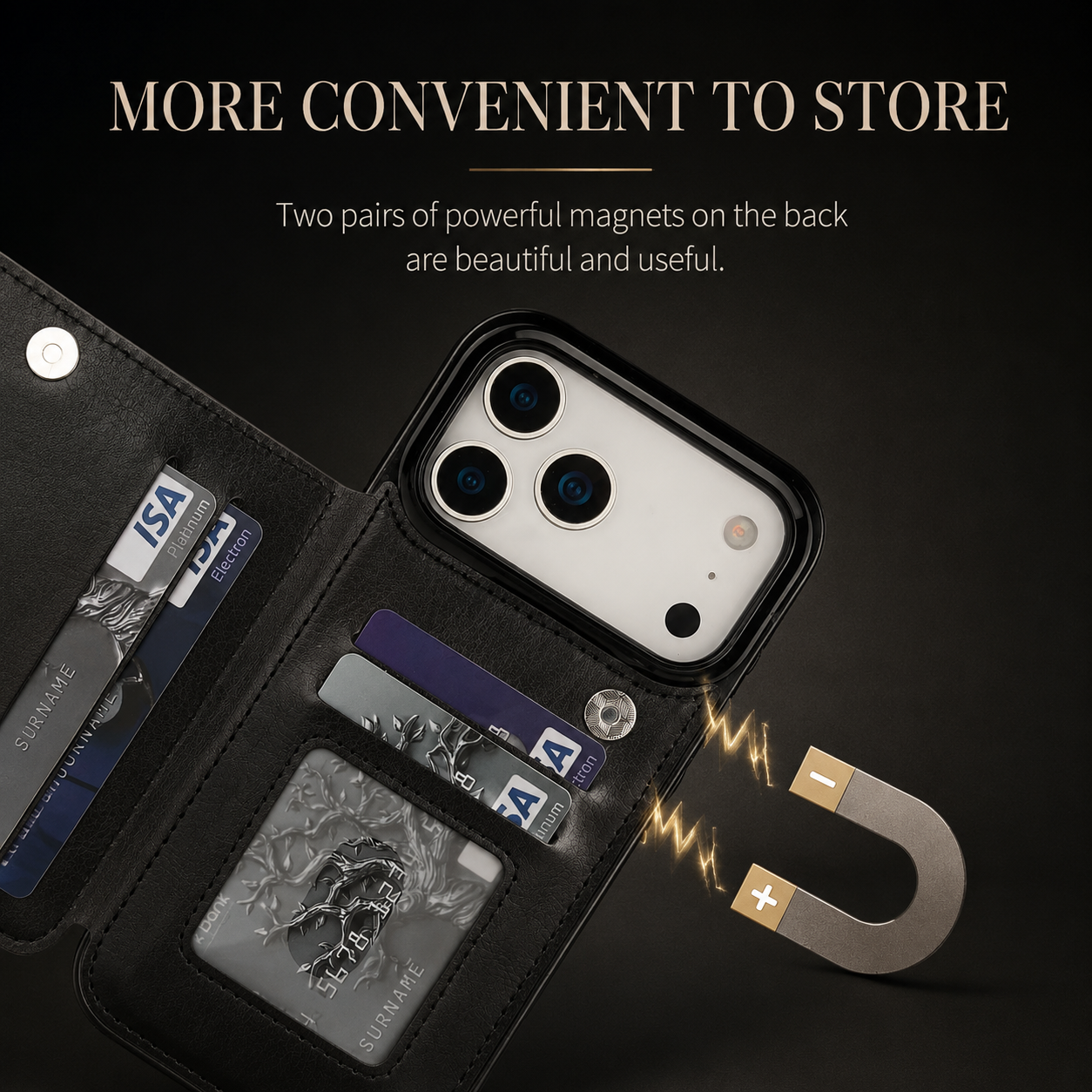 Premium Luxury iPhone Case Wallet Cover Card Holder Faux Leather Kickstand Double Magnetic Clasp Shockproof Soft Protective Durable Plain Design
