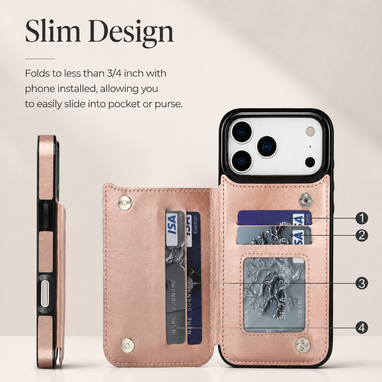 Premium Luxury iPhone Case Wallet Cover Card Holder Faux Leather Kickstand Double Magnetic Clasp Shockproof Soft Protective Durable Plain Design