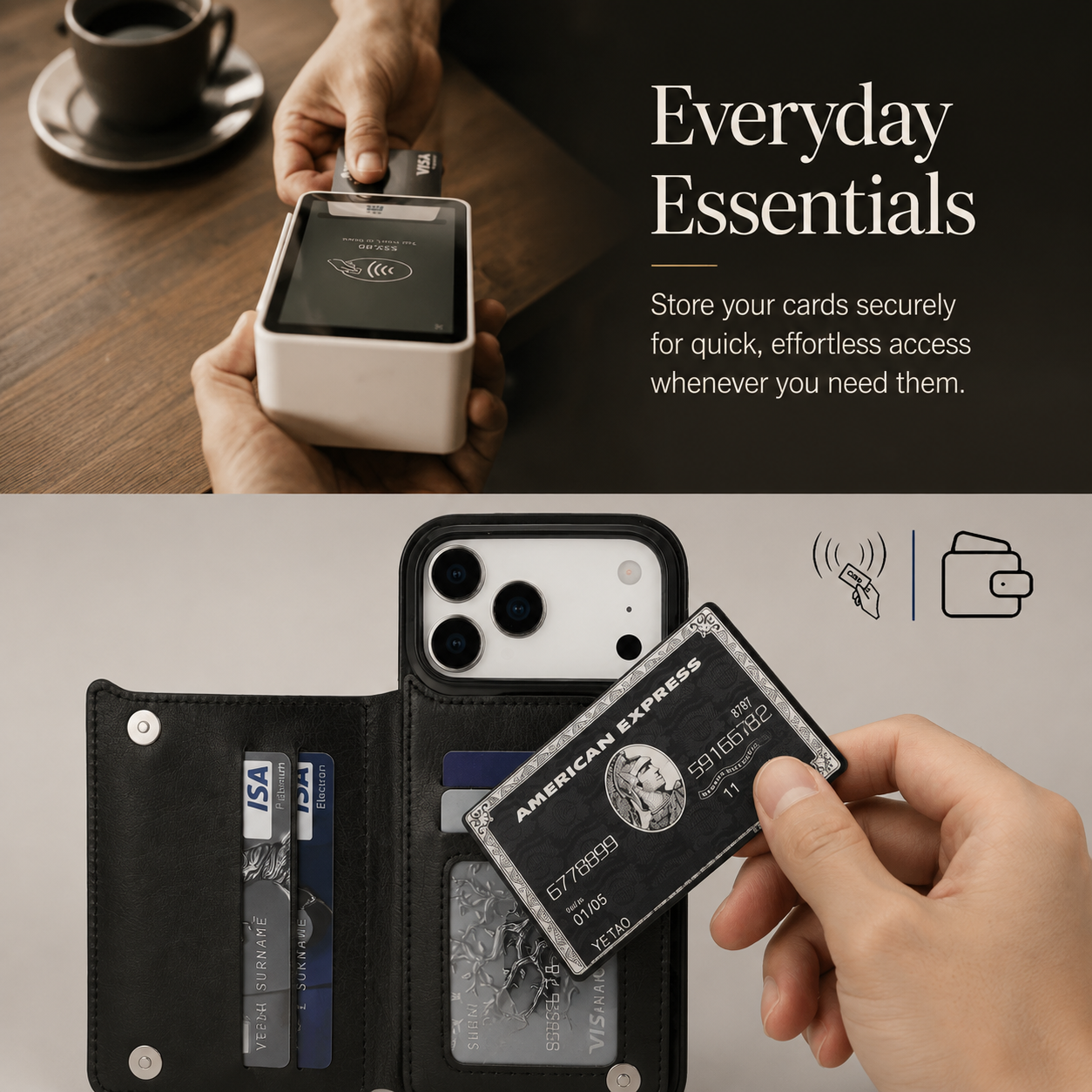 Premium Luxury iPhone Case Wallet Cover Card Holder Faux Leather Kickstand Double Magnetic Clasp Shockproof Soft Protective Durable Plain Design