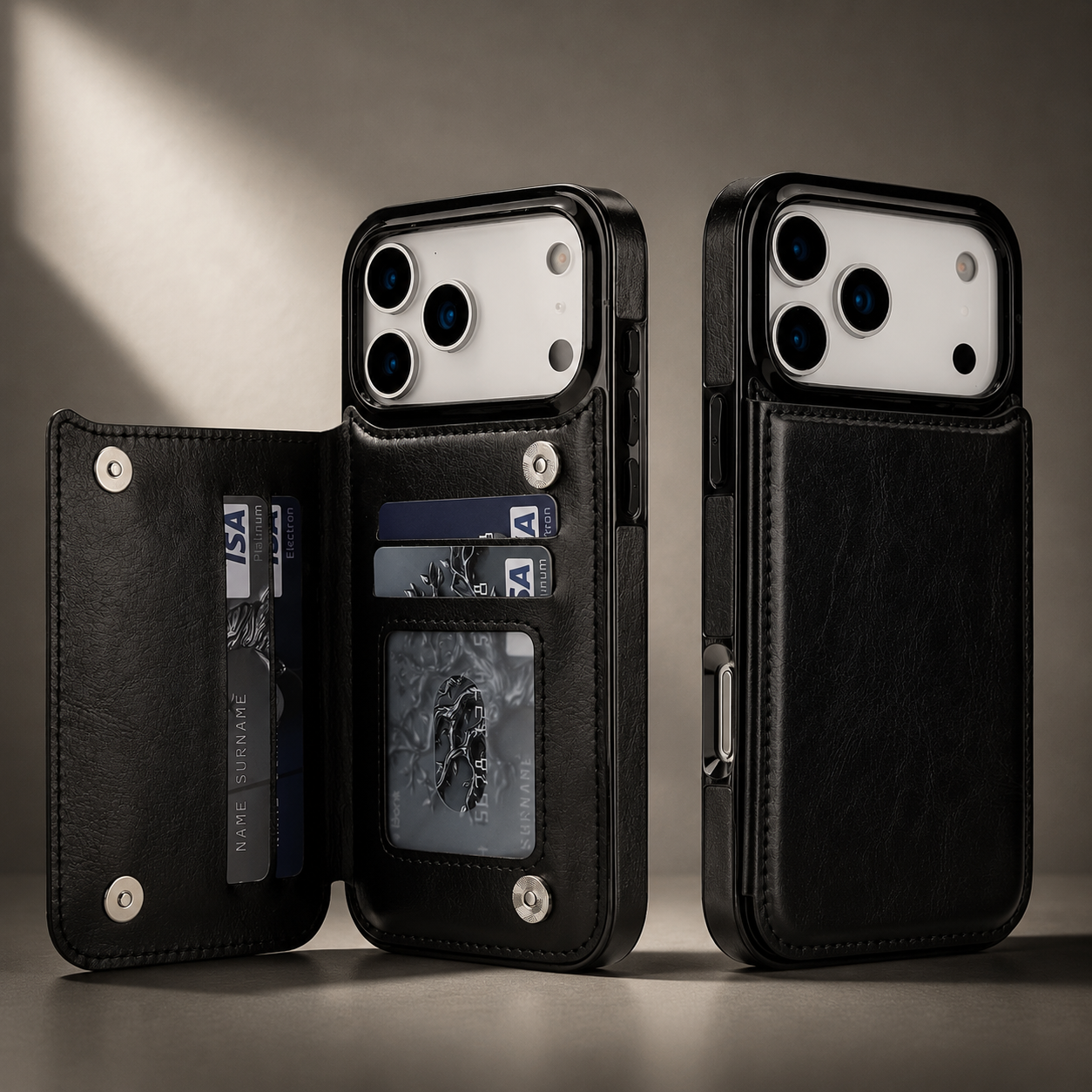 Premium Luxury iPhone Case Wallet Cover Card Holder Faux Leather Kickstand Double Magnetic Clasp Shockproof Soft Protective Durable Plain Design