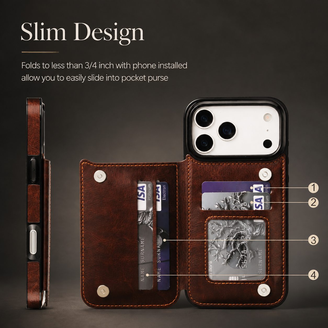 Premium Luxury iPhone Case Wallet Cover Card Holder Faux Leather Kickstand Double Magnetic Clasp Shockproof Soft Protective Durable Plain Design