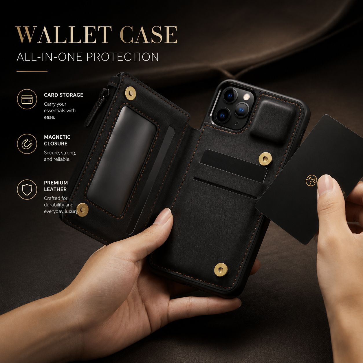 Premium Luxury iPhone Case Wallet MagSafe Compatible Leather Card Holder Stand Shockproof Camera Lens Protection Slim Protective Design Finish