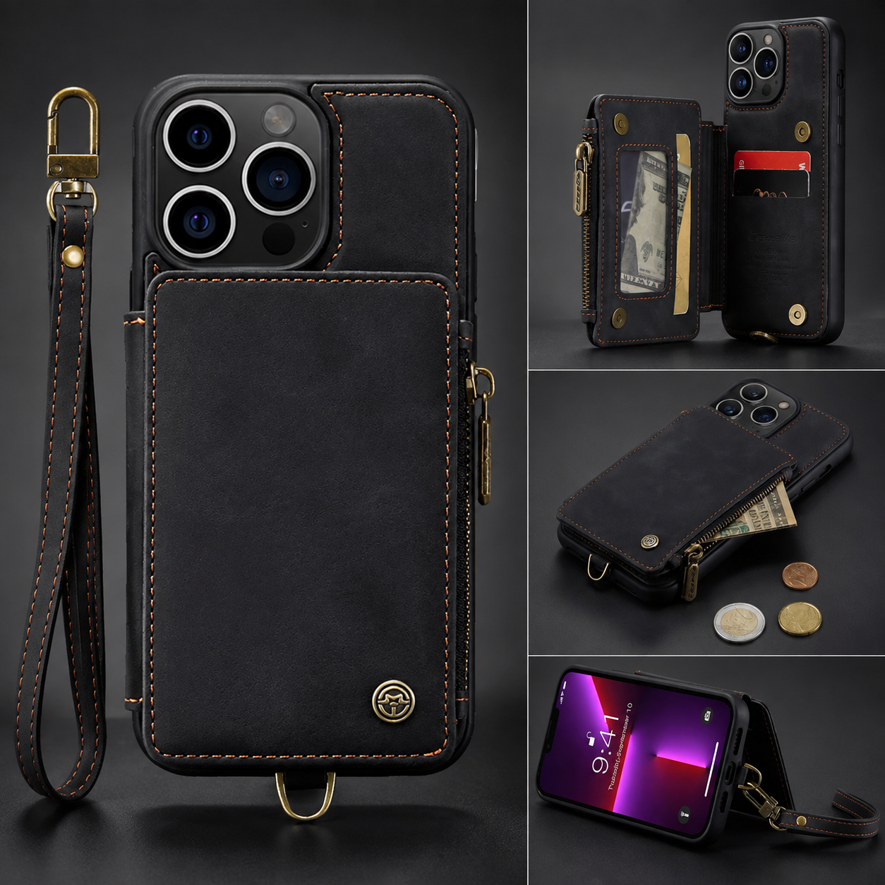 Premium Luxury iPhone Case Wallet MagSafe Compatible Leather Card Holder Stand Shockproof Camera Lens Protection Slim Protective Design Finish