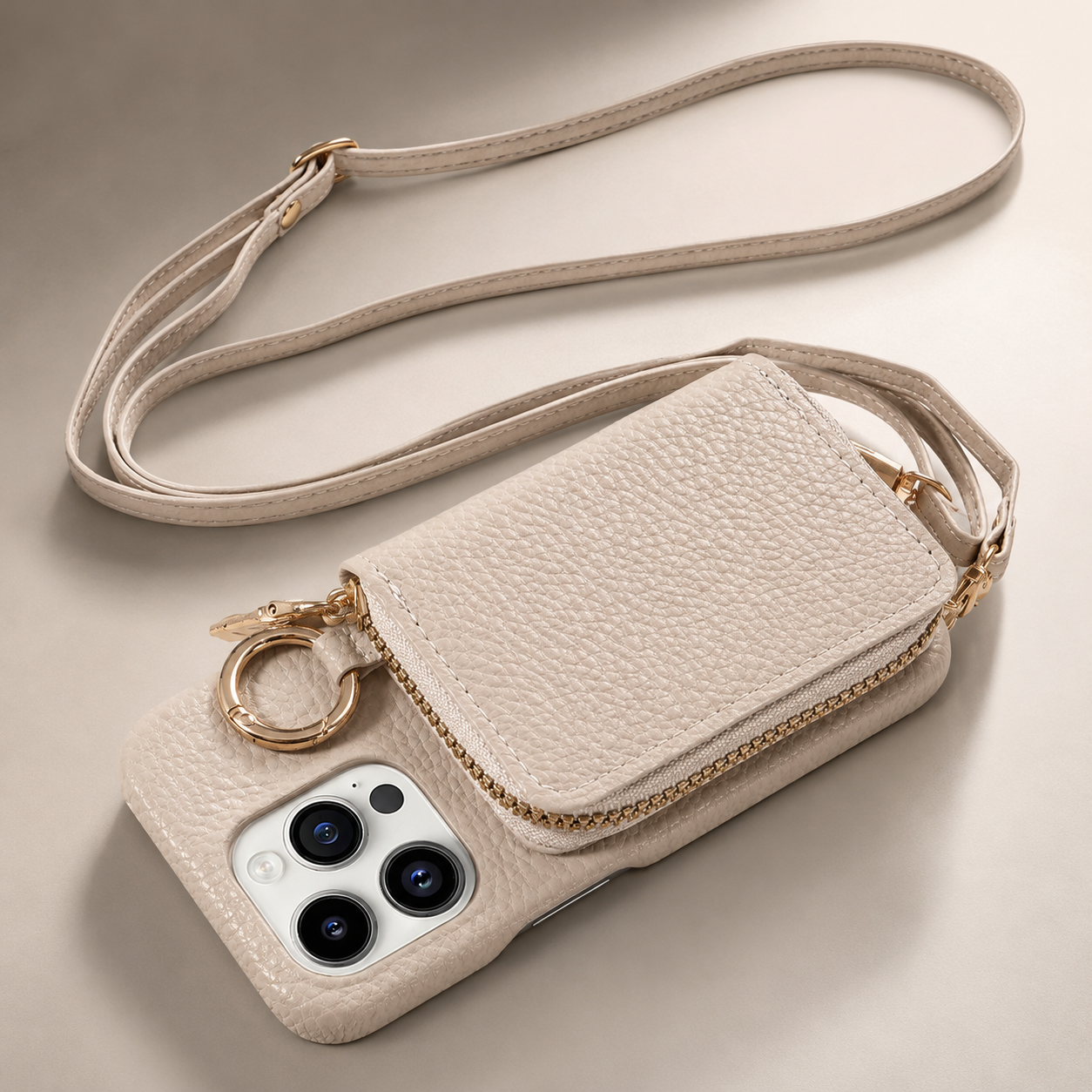 Premium Luxury iPhone Case Zipper Wallet Crossbody Cover PU Leather Card Holder Lanyard Strap Magnetic Closure Shockproof Full Protection Slim Design Finish