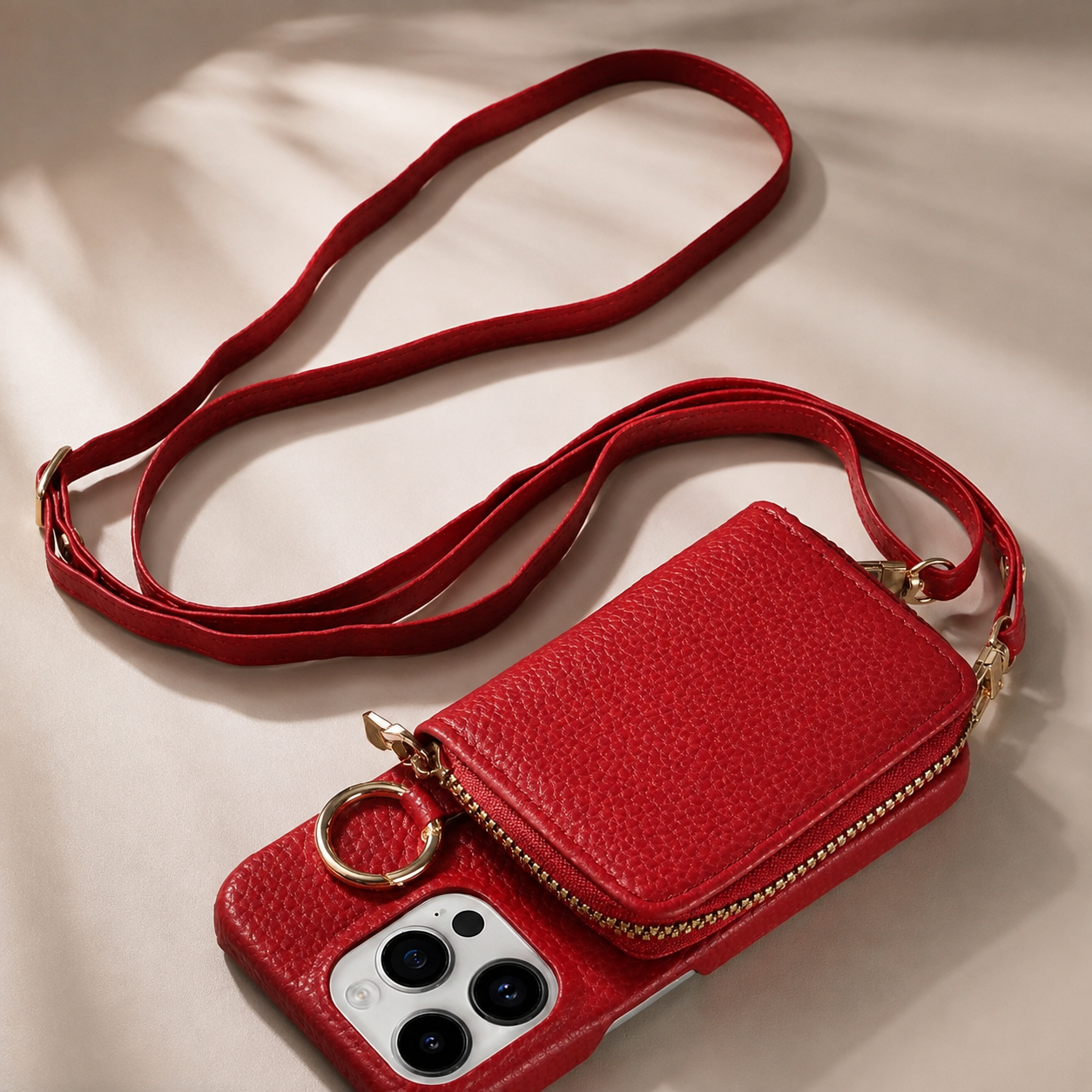 Premium Luxury iPhone Case Zipper Wallet Crossbody Cover PU Leather Card Holder Lanyard Strap Magnetic Closure Shockproof Full Protection Slim Design Finish