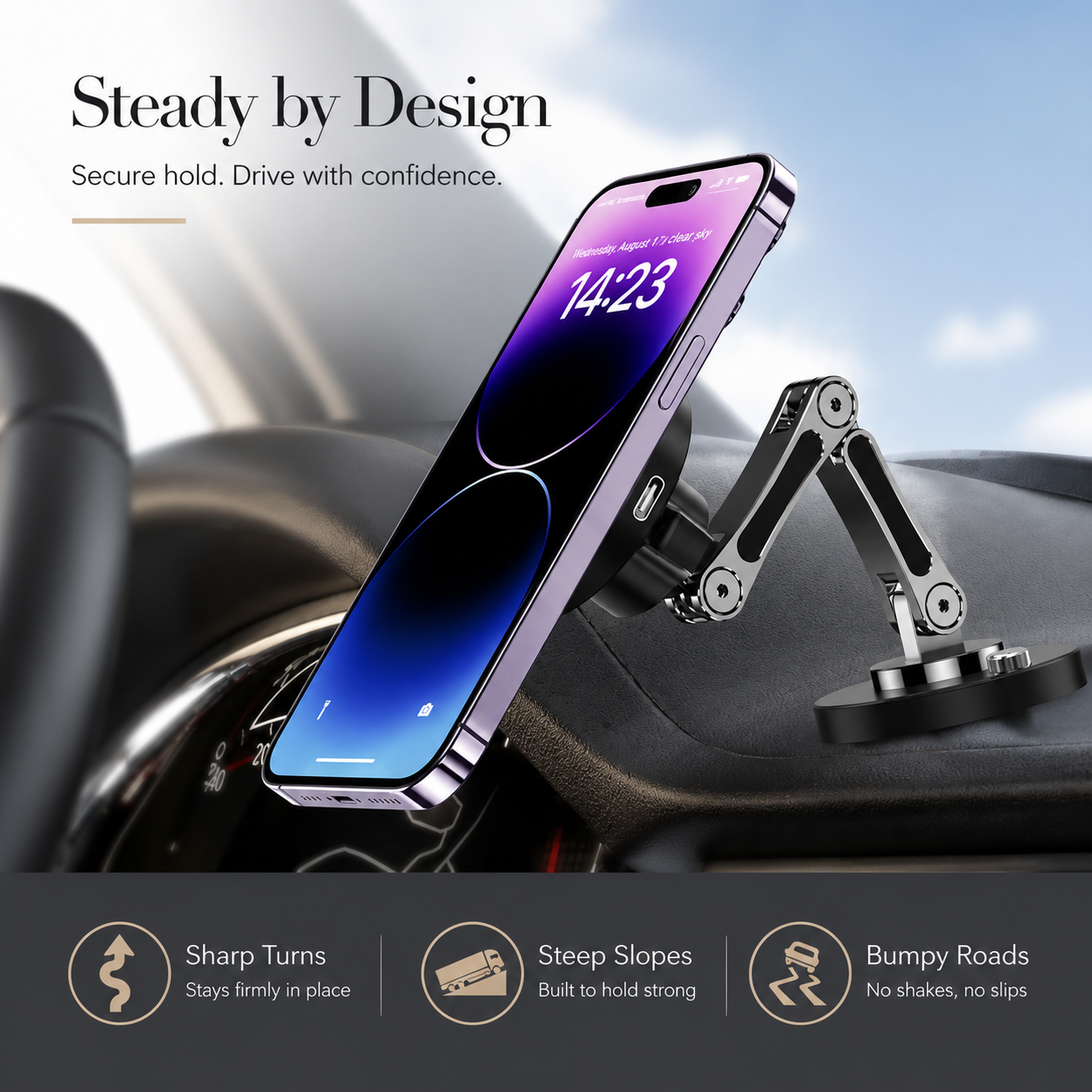 Premium Magnetic Car Wireless Charger Mount 15W Fast Charging Foldable Metal Phone Holder 360° Rotation Air Vent Stand Compatible with iPhone