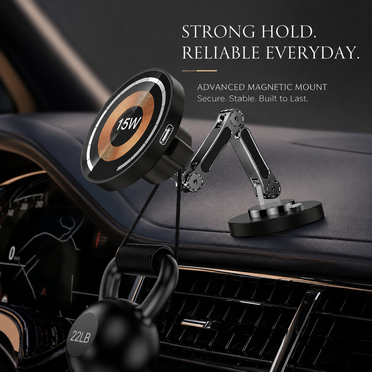 Premium Magnetic Car Wireless Charger Mount 15W Fast Charging Foldable Metal Phone Holder 360° Rotation Air Vent Stand Compatible with iPhone