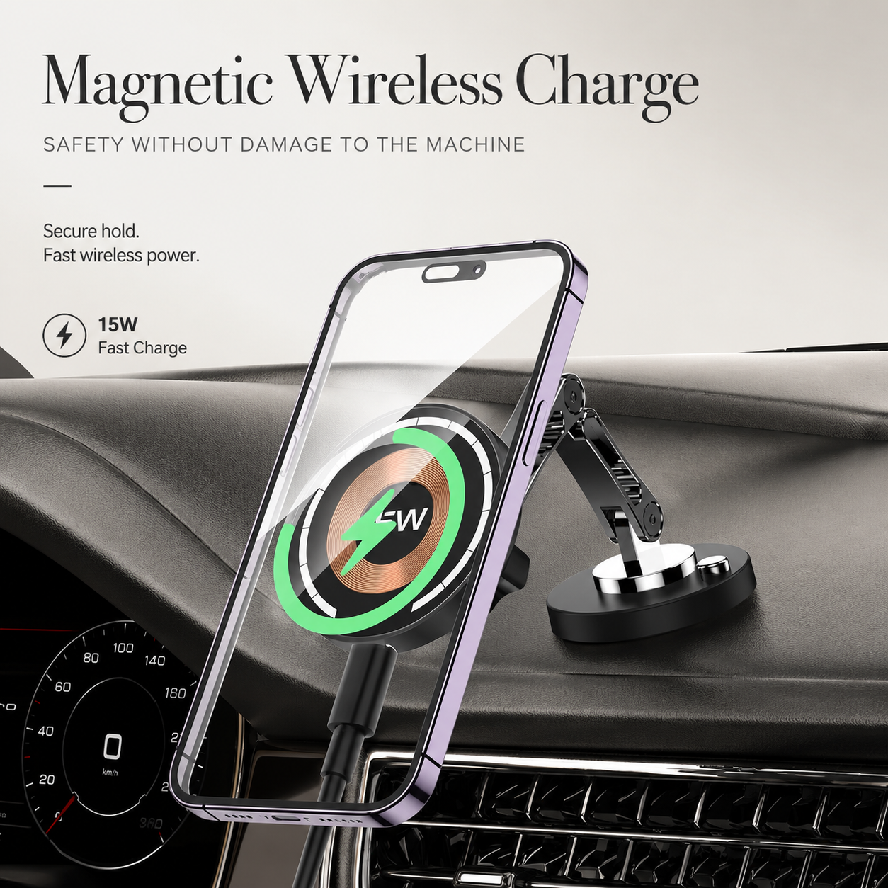 Premium Magnetic Car Wireless Charger Mount 15W Fast Charging Foldable Metal Phone Holder 360° Rotation Air Vent Stand Compatible with iPhone