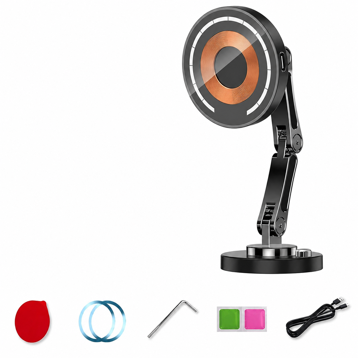 Premium Magnetic Car Wireless Charger Mount 15W Fast Charging Foldable Metal Phone Holder 360° Rotation Air Vent Stand Compatible with iPhone
