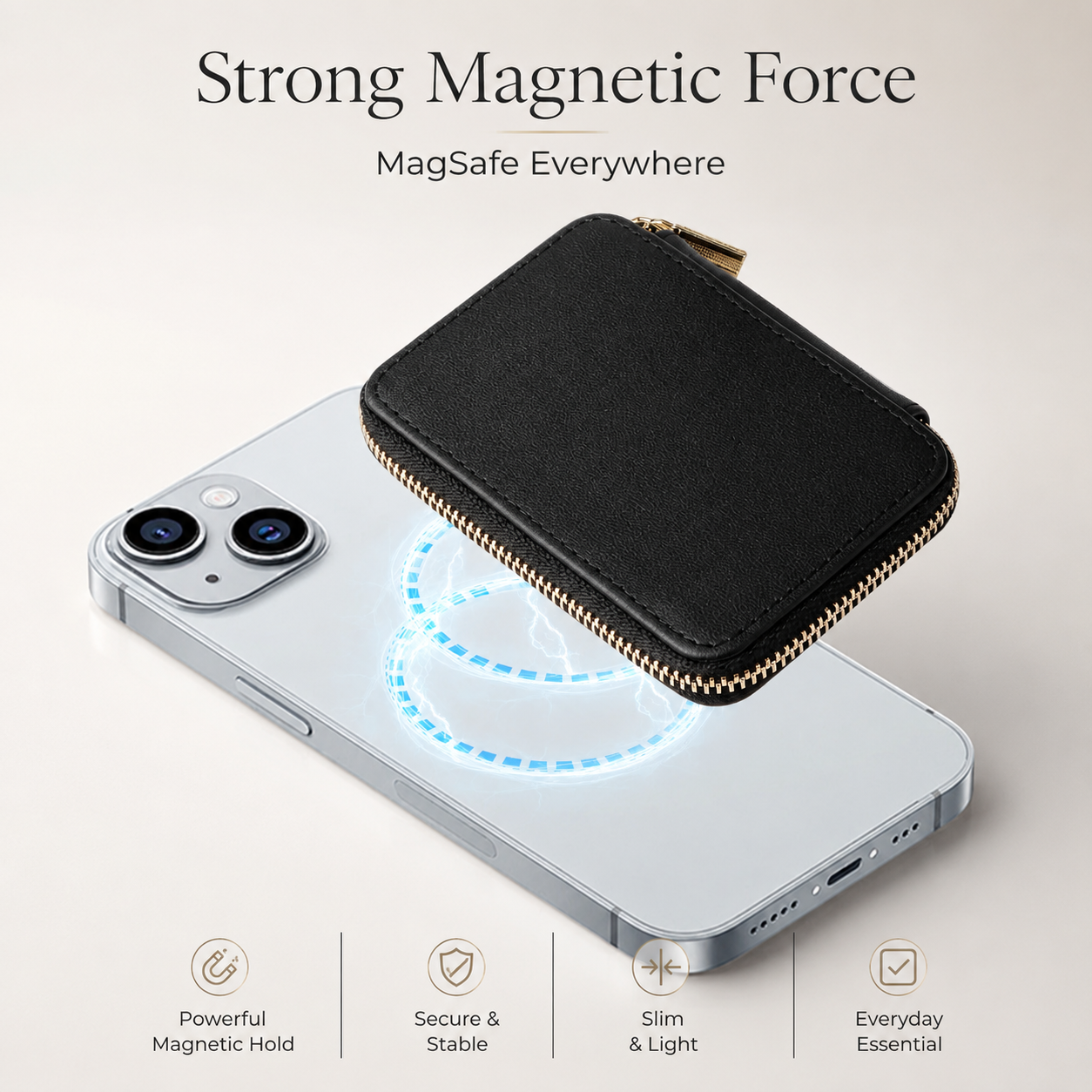 Premium Magnetic Leather Wallet MagSafe Card Holder RFID Blocking Slim Wallet Case Card Storage Lanyard Support Compatible with iPhone