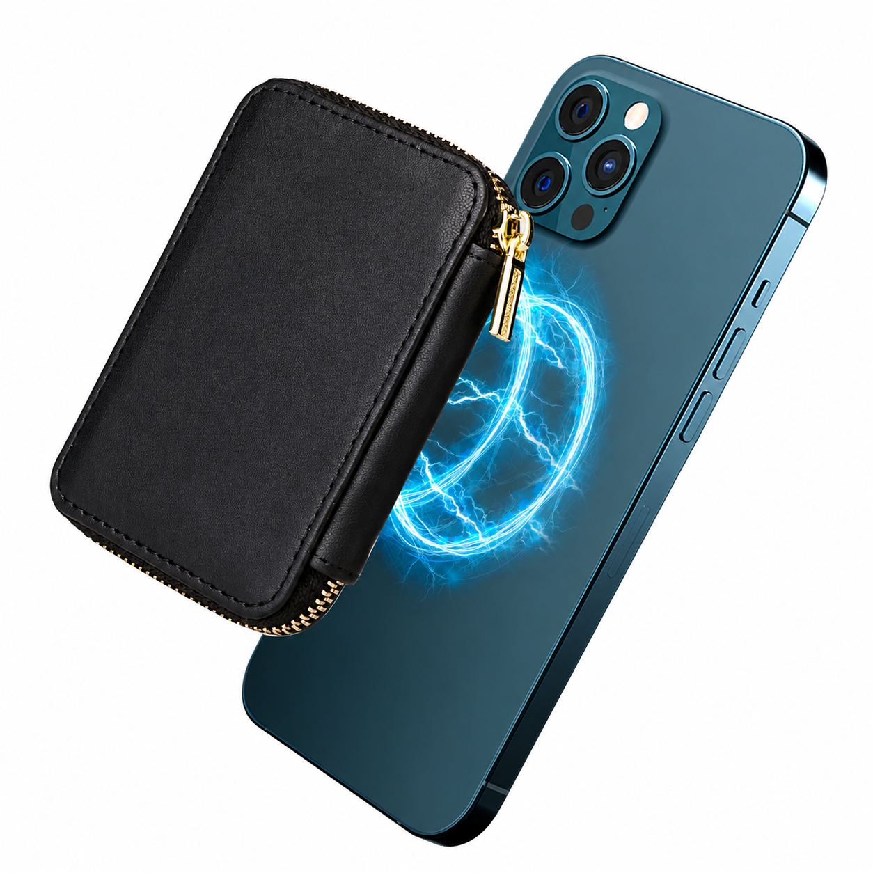 Premium Magnetic Leather Wallet MagSafe Card Holder RFID Blocking Slim Wallet Case Card Storage Lanyard Support Compatible with iPhone