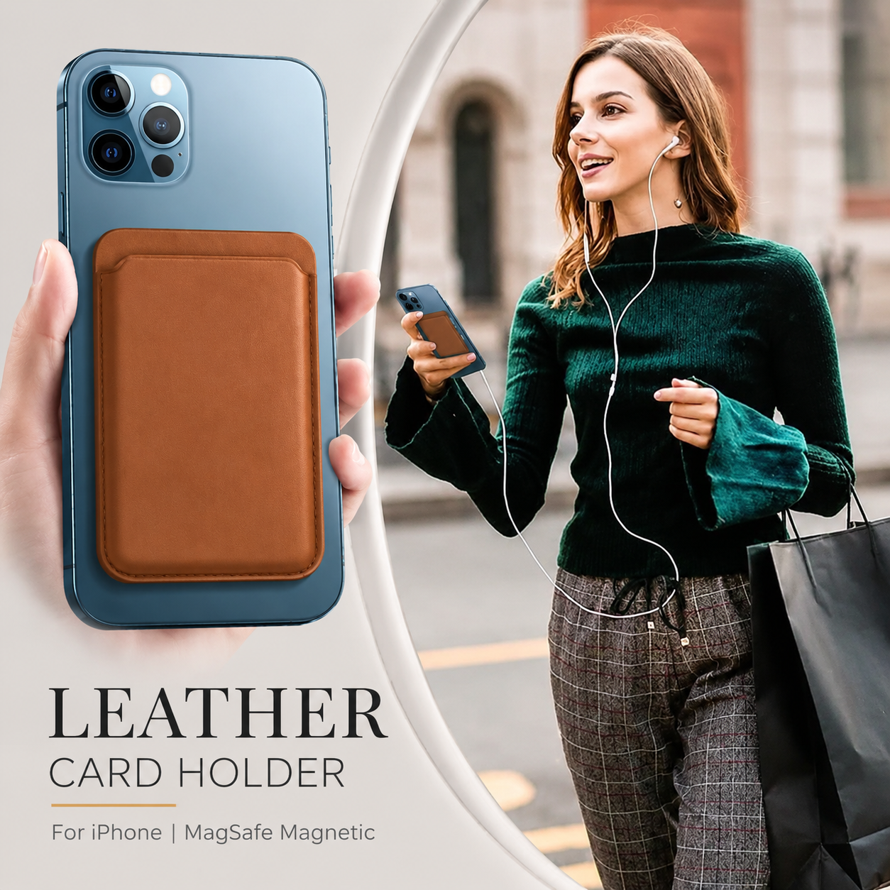 Premium Magnetic Leather Wallet for MagSafe Slim RFID Blocking Card Holder Strong Magnetic Wallet Anti-Scratch Leather Card Case Compatible with iPhone