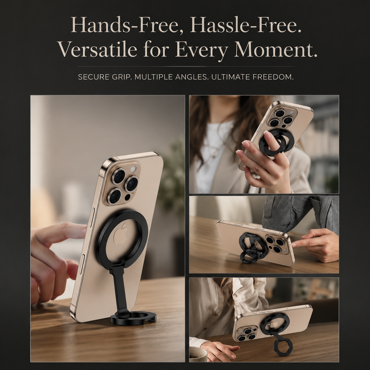 Premium Magnetic Ring Holder MagSafe Phone Grip Stand Double Sided Magnetic Finger Ring Holder Dual Magnet Kickstand Compatible with iPhone