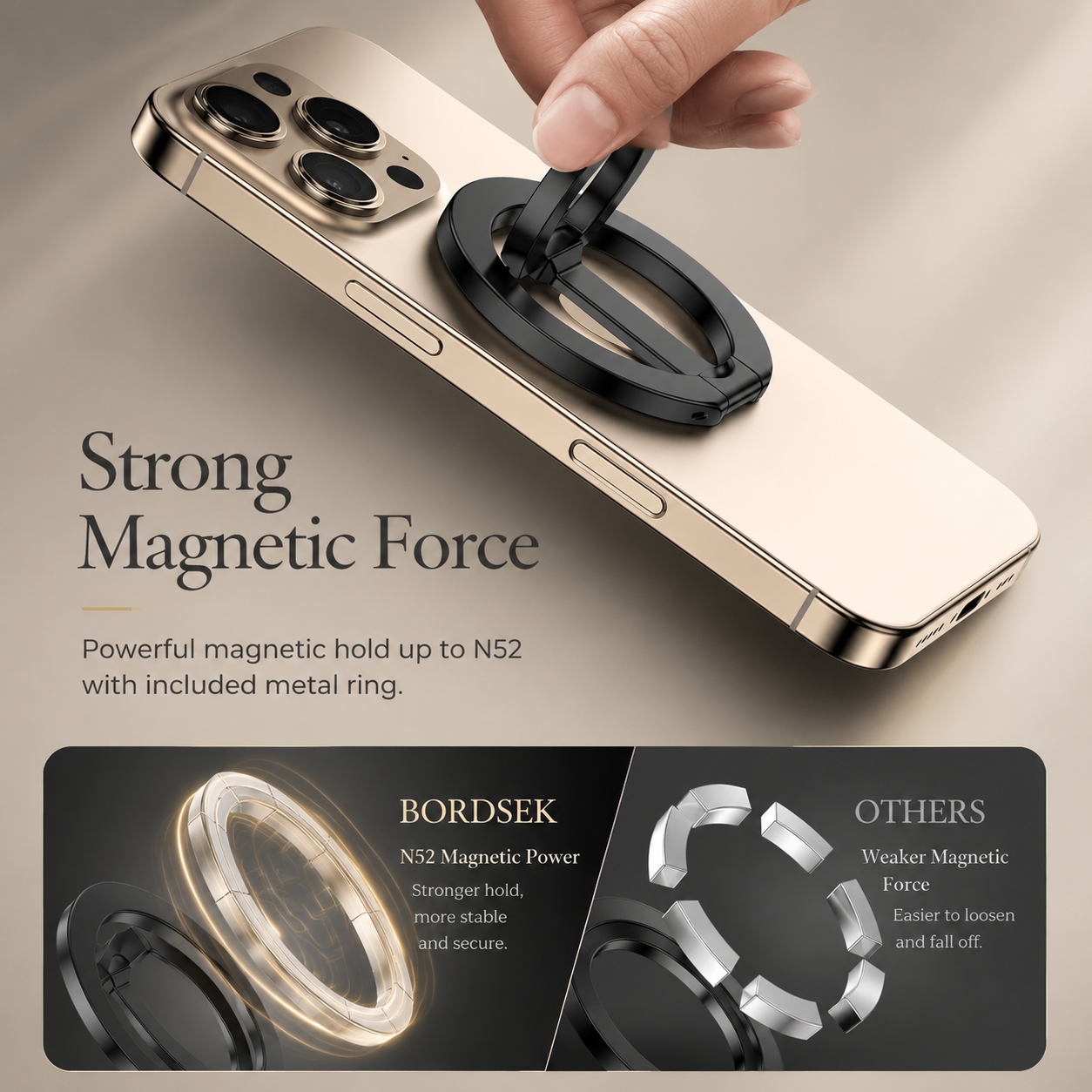Premium Magnetic Ring Holder MagSafe Phone Grip Stand Double Sided Magnetic Finger Ring Holder Dual Magnet Kickstand Compatible with iPhone