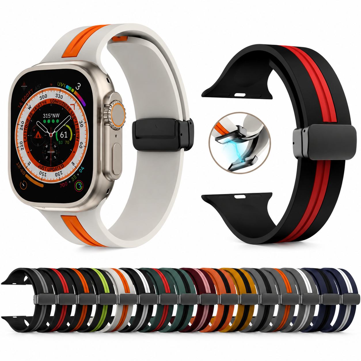 Premium Magnetic Silicone Smartwatch Strap Breathable Replacement Watch Band Snap Closure Sweat Resistant Adjustable Compatible with Apple Watch