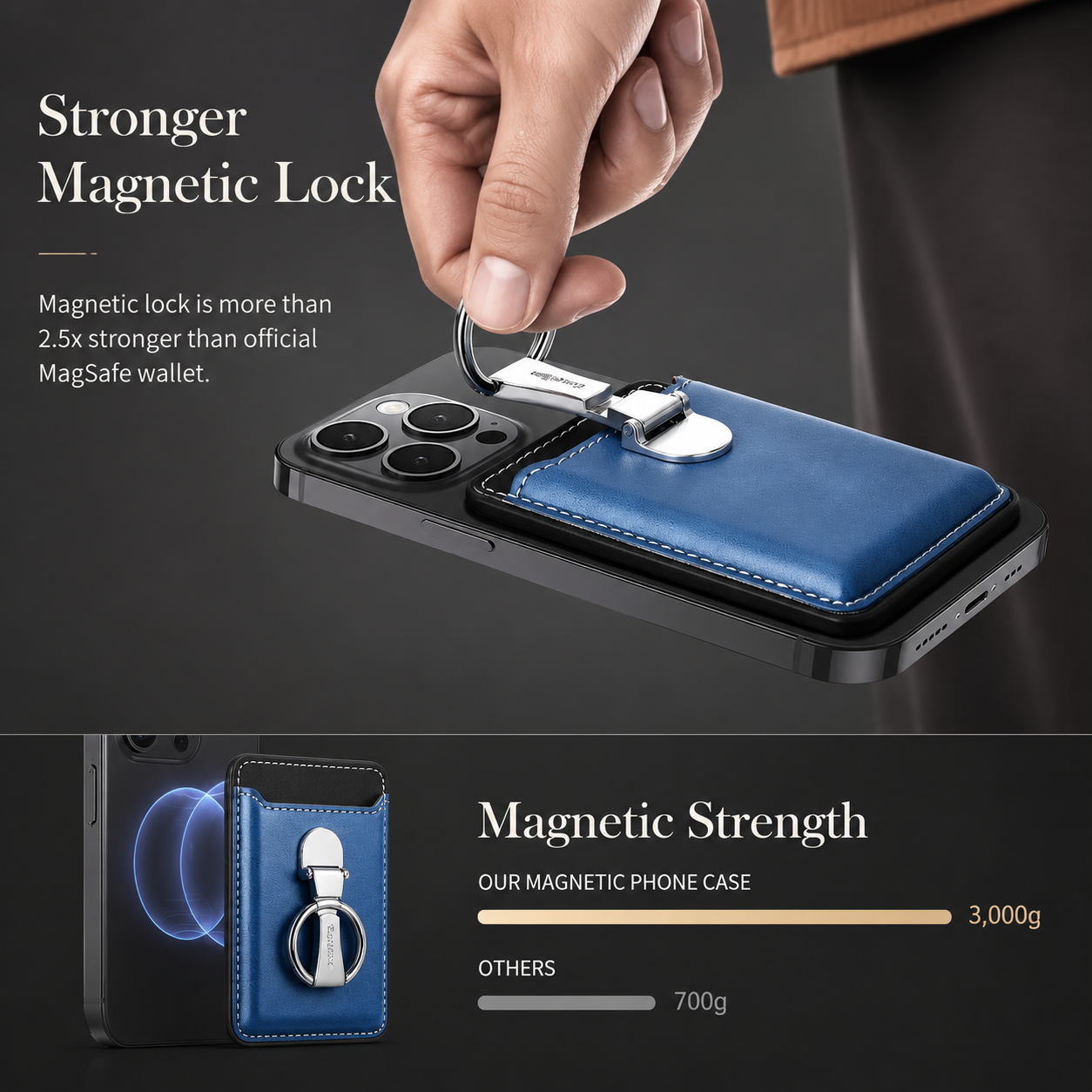 Premium Magnetic Wallet Case for MagSafe Card Holder Magnetic Wallet Multiple Card Slots Foldable Ring Holder Kickstand Strong Magnetic Attachment Compatible with iPhone